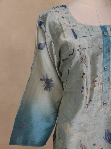 Grey Floral Printed Semi Silk Kurti - Diadem