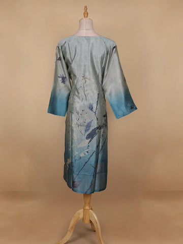 Grey Floral Printed Semi Silk Kurti - Diadem