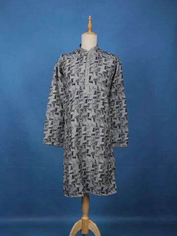 Grey Geometric Printed Cotton Kurta - Diadem