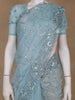 Ice Blue Floral Designed Organza Designer Saree - Diadem