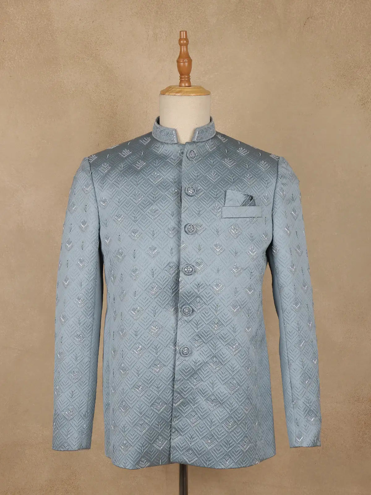 Icy Blue Geometric Design Viscose Men's Suit - Diadem