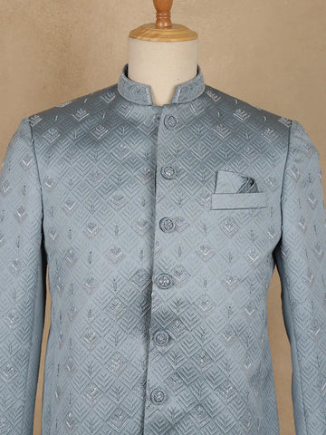 Icy Blue Geometric Design Viscose Men's Suit - Diadem