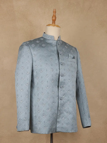 Icy Blue Geometric Design Viscose Men's Suit - Diadem