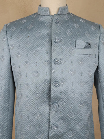 Icy Blue Geometric Design Viscose Men's Suit - Diadem