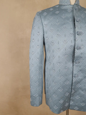 Icy Blue Geometric Design Viscose Men's Suit - Diadem