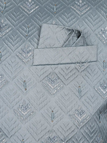 Icy Blue Geometric Design Viscose Men's Suit - Diadem
