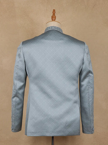 Icy Blue Geometric Design Viscose Men's Suit - Diadem