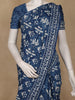 Indigo Blue Block Printed Mul Mul Cotton Saree