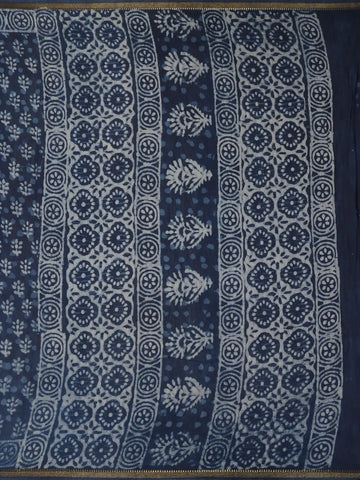 Indigo Blue Floral Printed Cotton Saree - Diadem