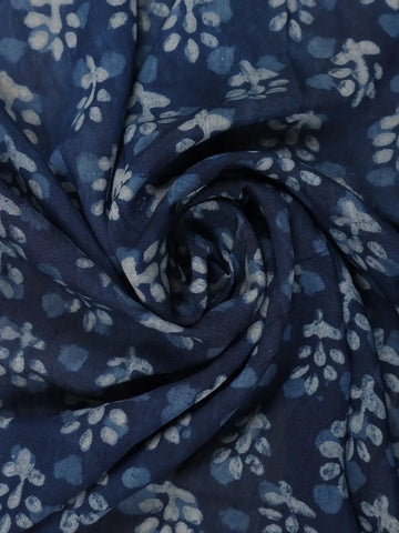 Indigo Blue Floral Printed Cotton Saree - Diadem