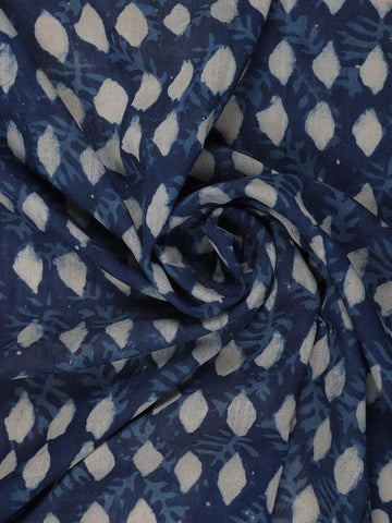 Indigo Blue Leaf Printed Cotton Saree - Diadem