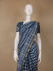 Indigo Blue Leaf Printed Cotton Saree - Diadem