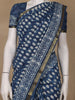 Indigo Blue Leaf Printed Cotton Saree - Diadem