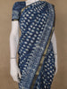 Indigo Blue Leaf Printed Cotton Saree - Diadem