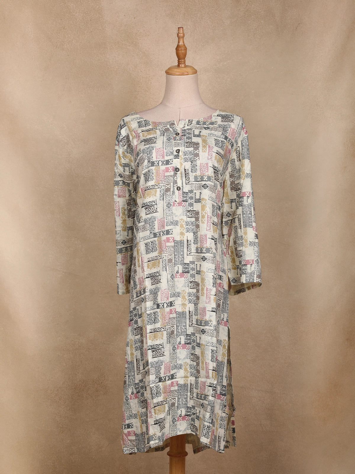 Ivory Abstract Printed Cotton Kurti