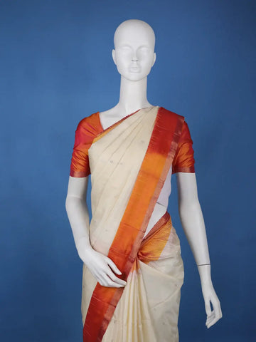 Ivory Cream Diamond motifs Zari Woven Soft Silk Saree - Diadem