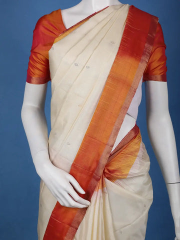 Ivory Cream Diamond motifs Zari Woven Soft Silk Saree - Diadem