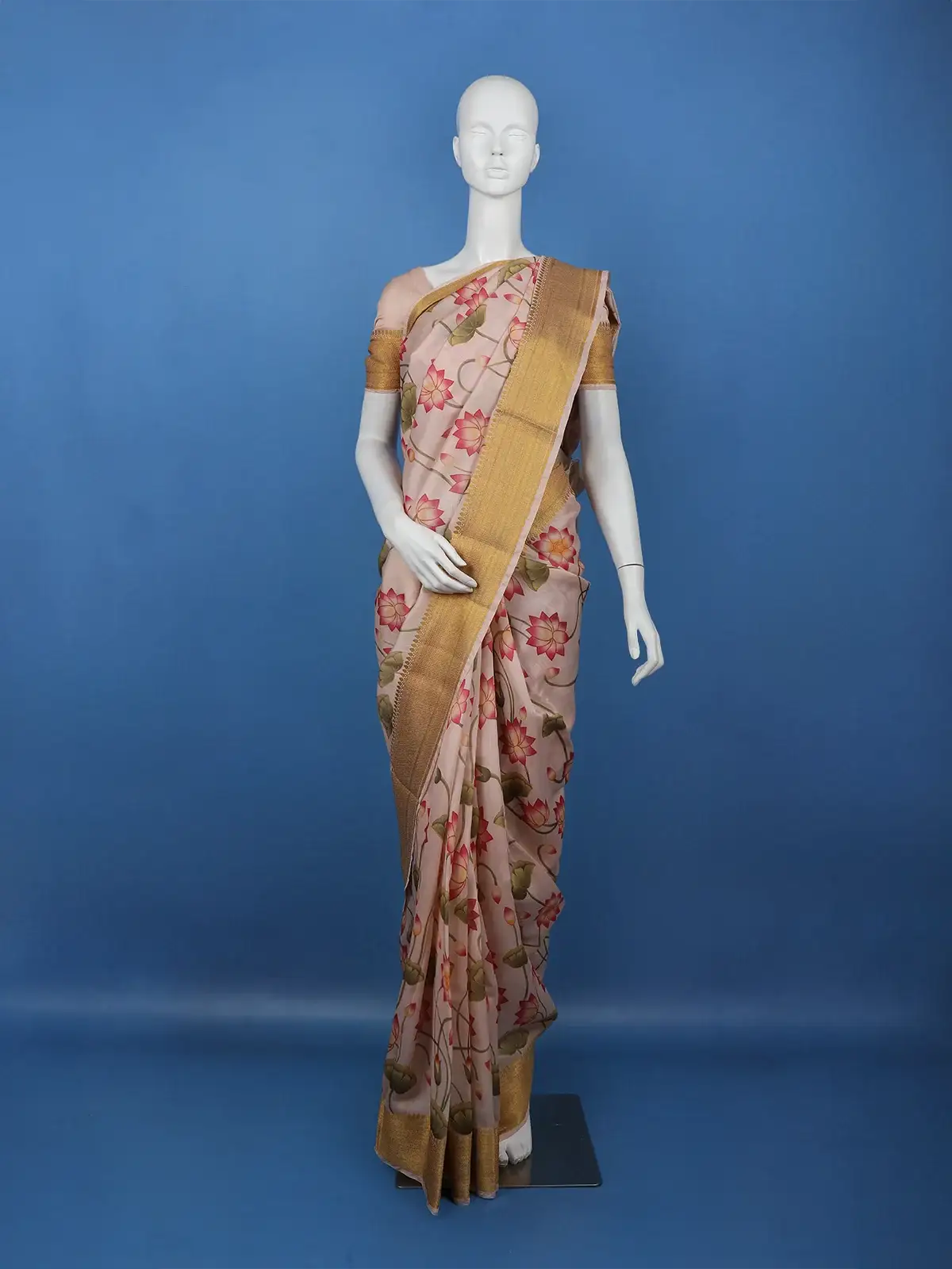 Ivory Floral Design Tussar Silk Saree - Diadem