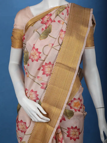 Ivory Floral Design Tussar Silk Saree - Diadem