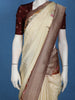 Ivory Floral Embroidered Banarasi Silk Saree