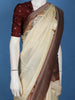 Ivory Floral Embroidered Banarasi Silk Saree