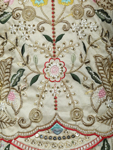 Ivory Floral Embroidered Silk Kids Lehenga With Dupatta - Diadem