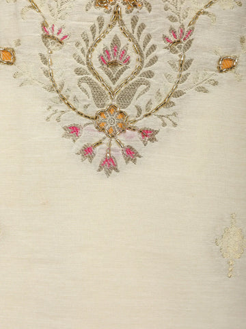 Ivory Floral Printed Silk Salwar Suit - Diadem