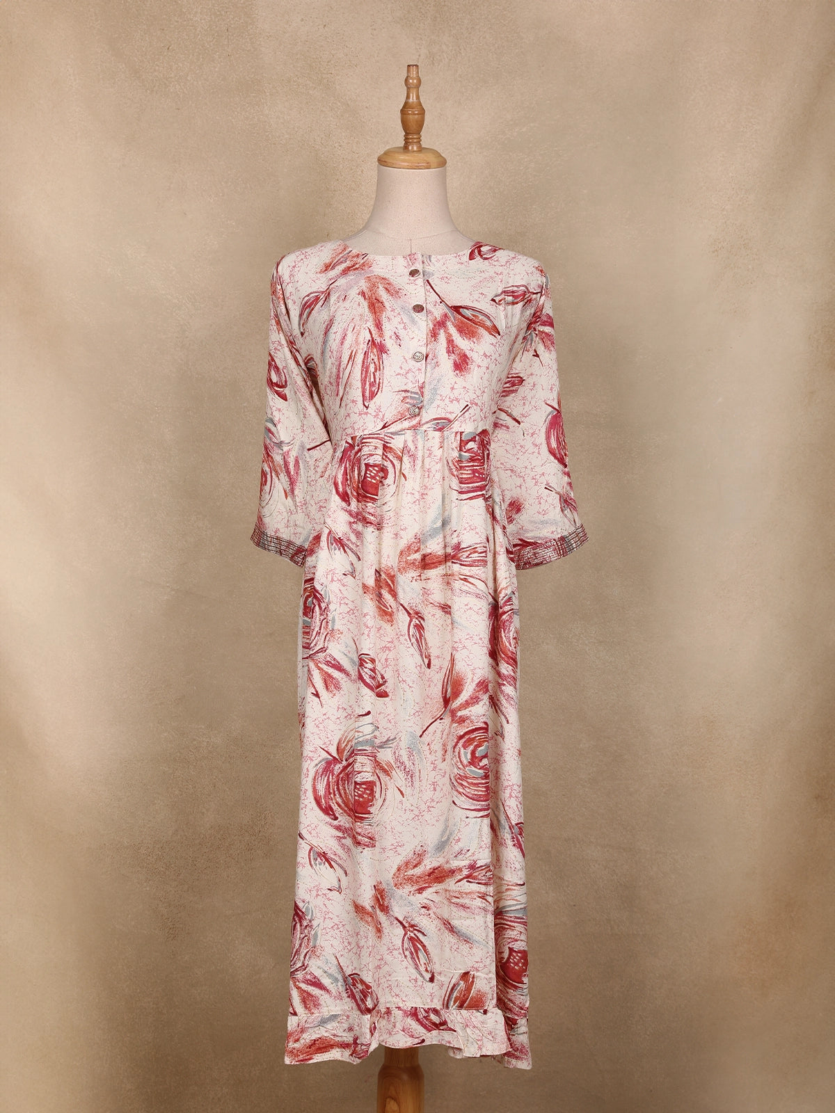 Ivory Floral Printed Design Cotton Kurti