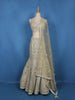 Ivory Floral Sequins Embroidered Mermaid Net Lehenga With Dupatta