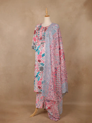 Ivory Pink Multicolor Floral Printed Cotton Salwar Suit - Diadem