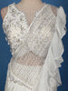 Ivory White Embroidered Georgette Ready To Wear Ruffle Saree With Sequin Work Blouse