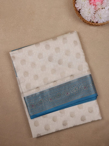 Ivory Floral Woven Banarasi Silk Saree - Diadem