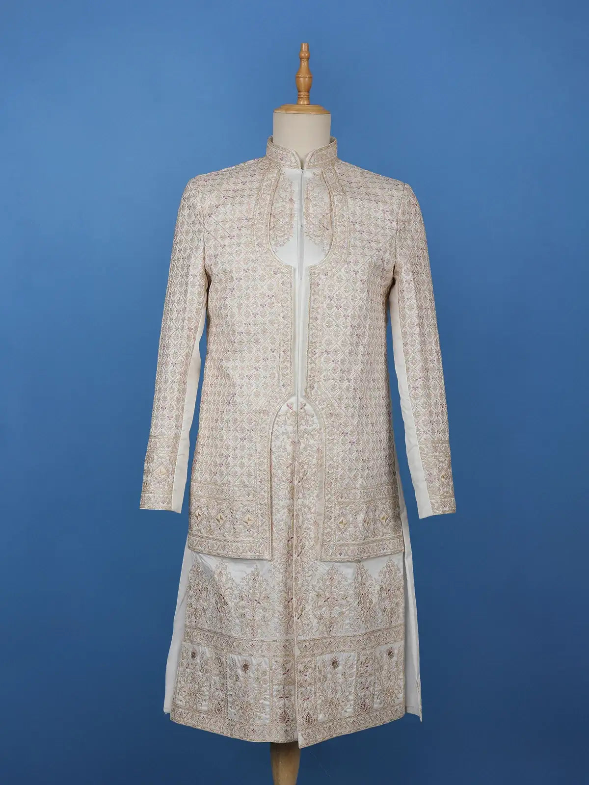 Ivory Floral Designed Sherwani Suit for Reception - Diadem