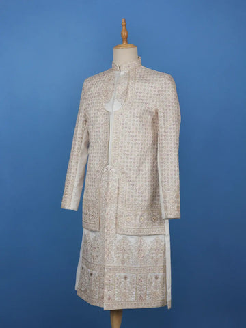 Ivory Floral Designed Sherwani Suit for Reception - Diadem