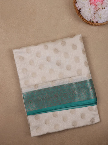 Ivory Floral Designed Woven Banarasi Silk Saree - Diadem