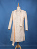 Ivory Floral Embroidered Jacquard Sherwani Suit with Dupatta & Brooch Detailing - Diadem