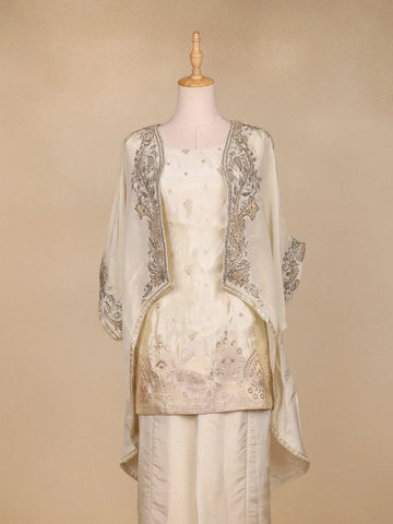 Ivory Organza Palazzo Suit with Paisley Embroidery Design - Diadem