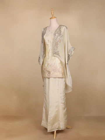 Ivory Organza Palazzo Suit with Paisley Embroidery Design - Diadem