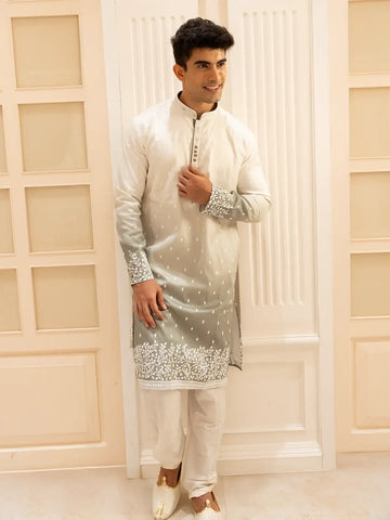 Men’s Ombre Cotton Kurta – Ivory to Sage Green Design - Diadem