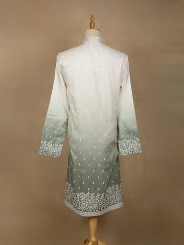 Men’s Ombre Cotton Kurta – Ivory to Sage Green Design - Diadem