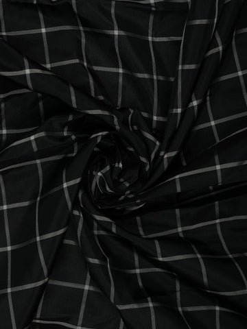 Jet Black and Silver Checked Woven Soft Silk Saree - Diadem