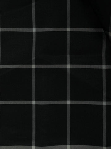 Jet Black and Silver Checked Woven Soft Silk Saree - Diadem