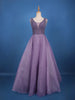Purple Beaded Net Gown with Deep Neck - Diadem