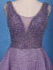 Purple Beaded Net Gown with Deep Neck - Diadem