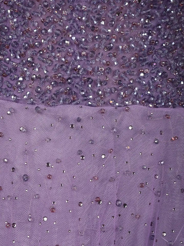 Purple Beaded Net Gown with Deep Neck - Diadem