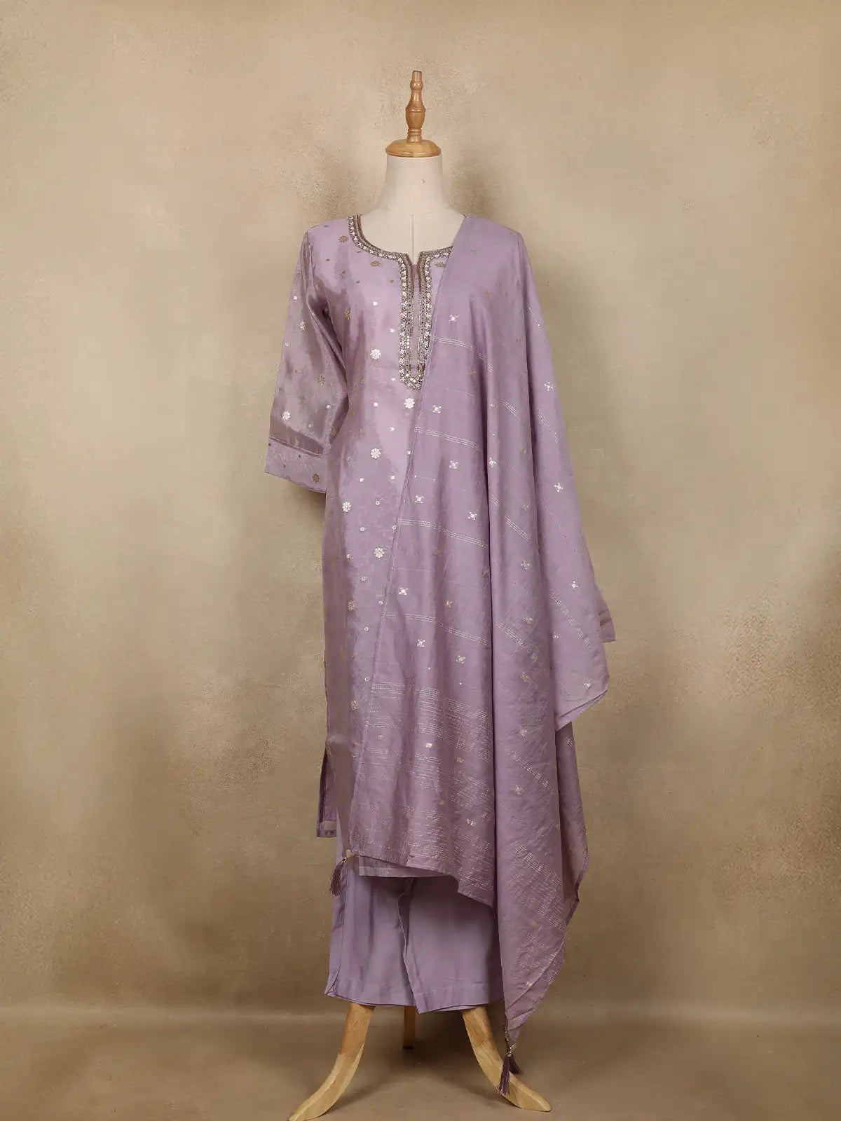 Lavender Floral Butta Design Silk Salwar Suit - Diadem