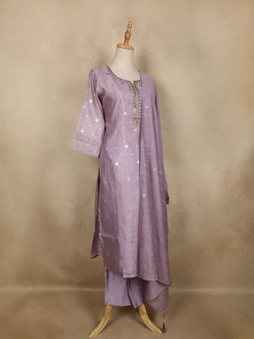 Lavender Floral Butta Design Silk Salwar Suit - Diadem