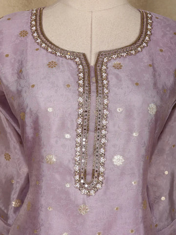 Lavender Floral Butta Design Silk Salwar Suit - Diadem