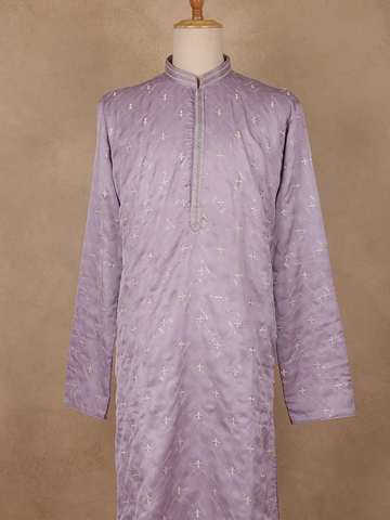 Lavender Floral Designed Cotton Kurta Set - Diadem