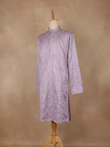 Lavender Floral Designed Cotton Kurta Set - Diadem